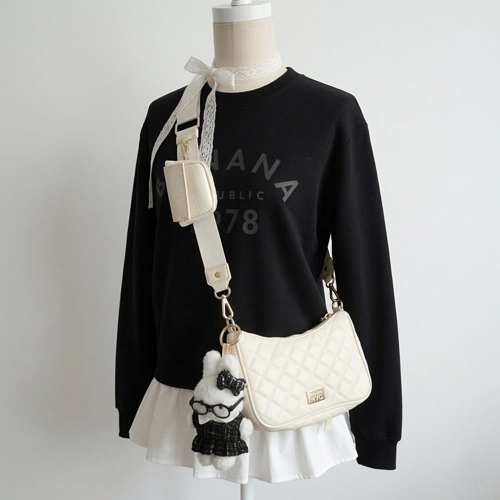 Steeve Madden Off White/cream Adjustable Crossbody Bag With Coin Pouch